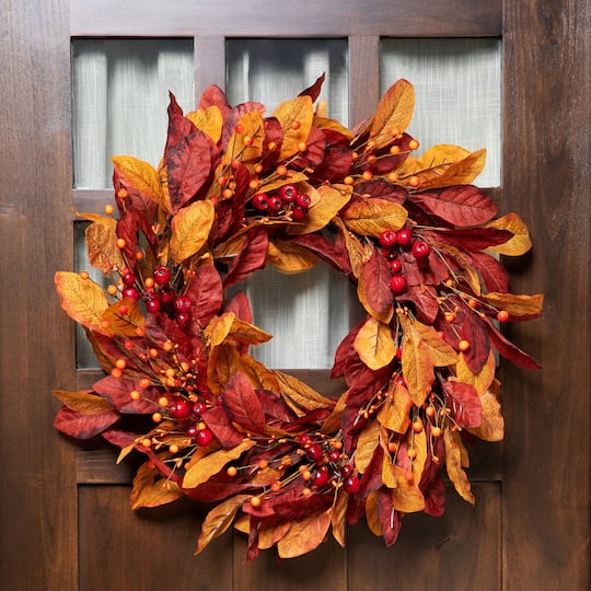 24" Berries with Leaves Artificial Fall Harvest Twig Wreath